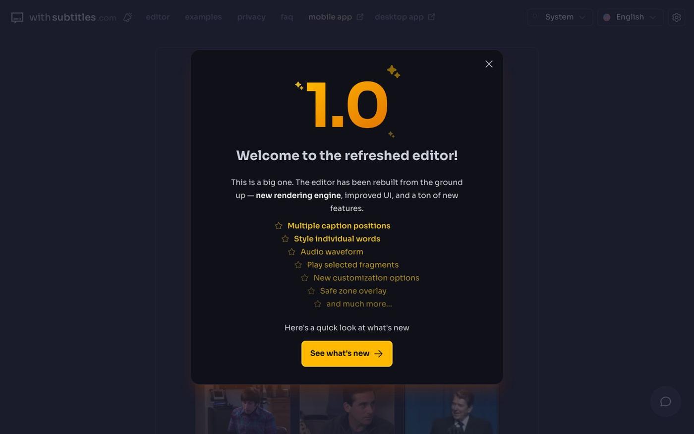 Auto captions for short form videos — screenshot