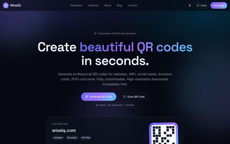 WixelQ — Free QR Code Generator, Beautiful & Unlimited — screenshot