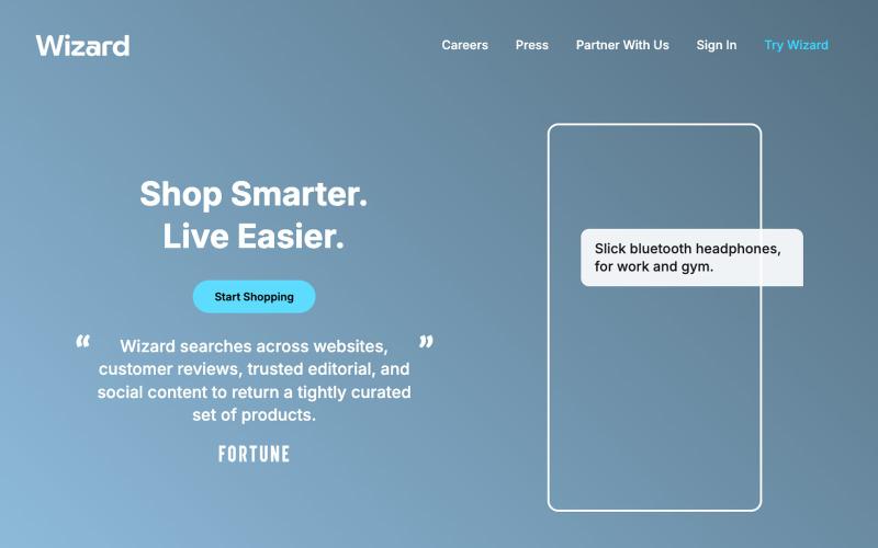 Wizard AI | Top Performing AI Shopping Agent — screenshot