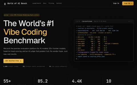 World of AI Bench | AI Coding Benchmark and Model Rankings — screenshot