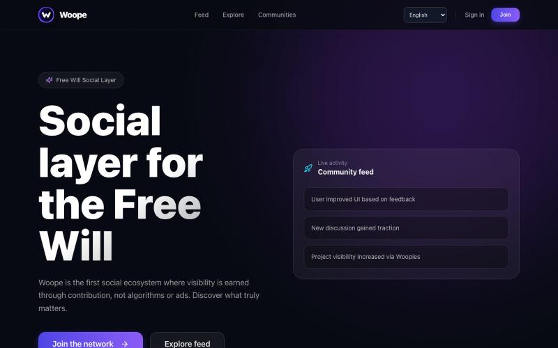 Woope — Social layer for the Free Will — screenshot