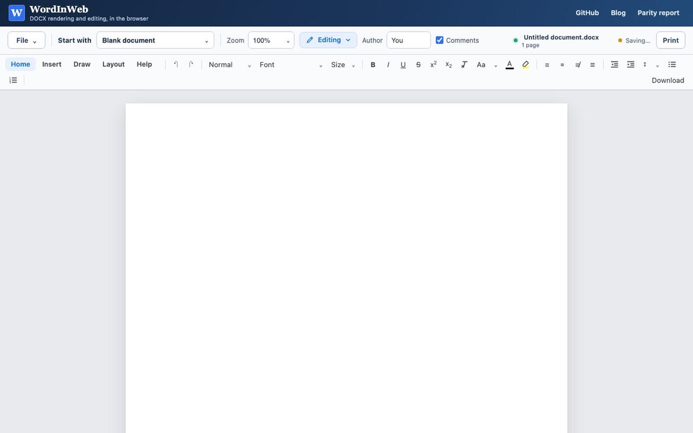 WordInWeb — browser DOCX editor — screenshot