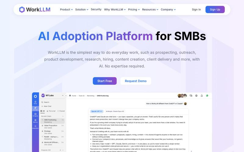 AI Adoption Platform For SMBs | WorkLLM — screenshot