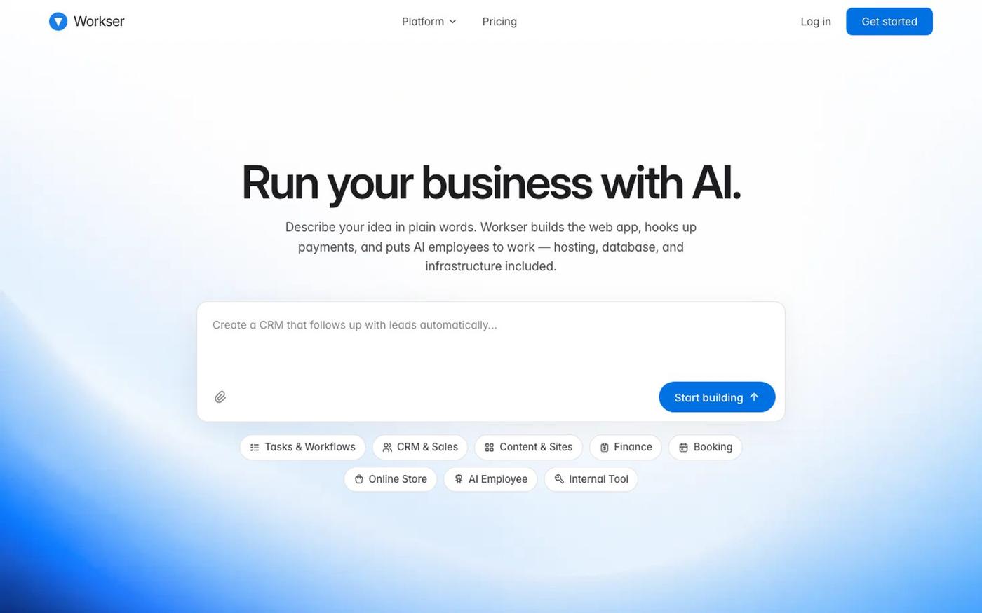 Workser: Build and run your business with AI — screenshot