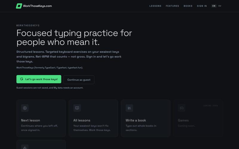 WorkThoseKeys — Keyboard Exercises to Type Faster — screenshot