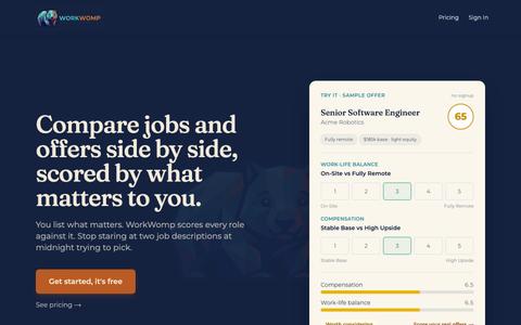 Compare Jobs and Offers by What Matters | WorkWomp — screenshot