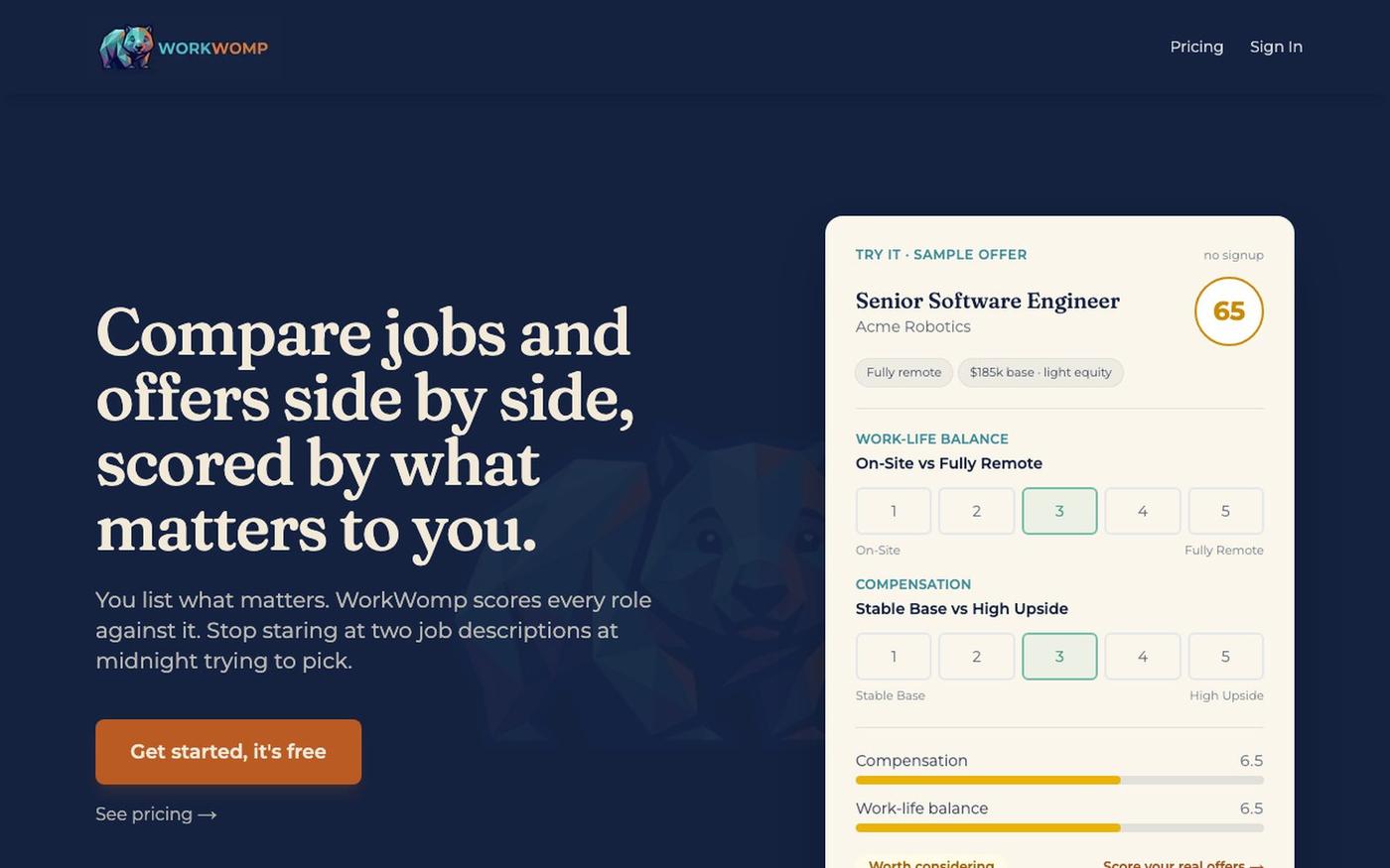 Compare Jobs and Offers by What Matters | WorkWomp — screenshot