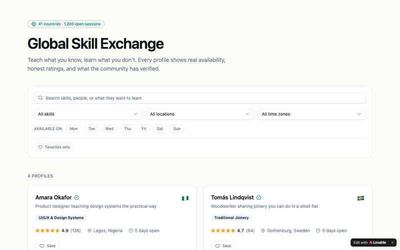 Global Skill Exchange — Trade Skills With People Worldwide — screenshot