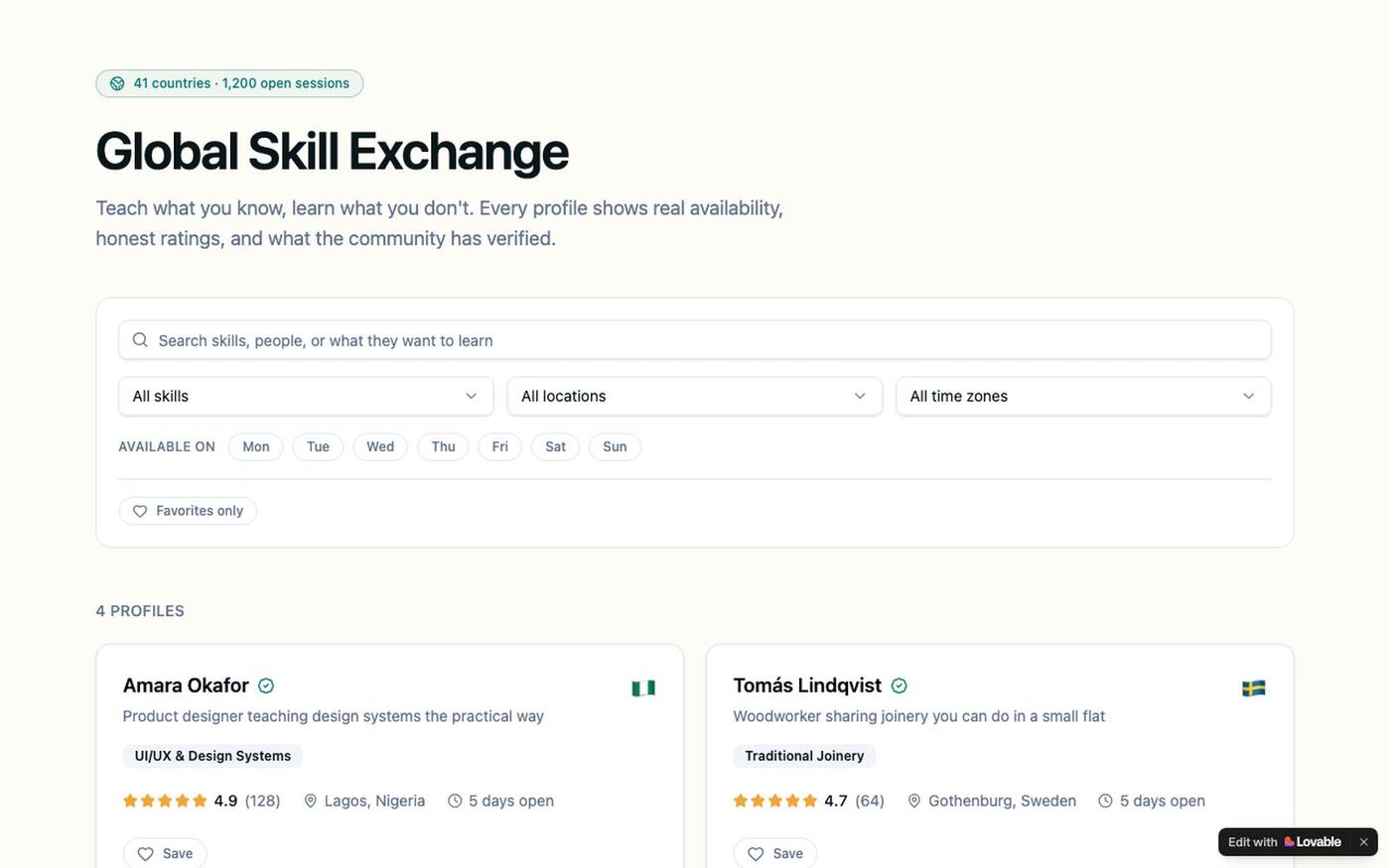 Global Skill Exchange — Trade Skills With People Worldwide — screenshot