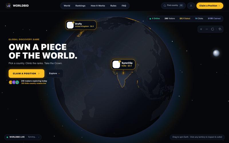 WorldBid — The World Is The Leaderboard — screenshot
