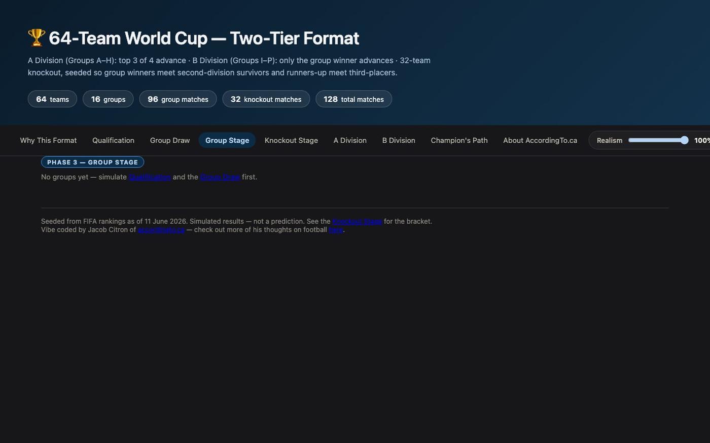 64-Team World Cup — Group Stage — screenshot