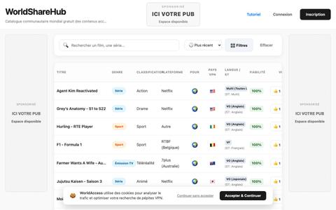 WorldShareHub - Catalogue Streaming VPN Collaboratif & Communautaire — screenshot