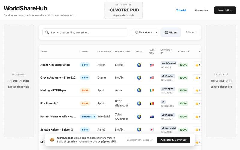 WorldShareHub - Catalogue Streaming VPN Collaboratif & Communautaire — screenshot