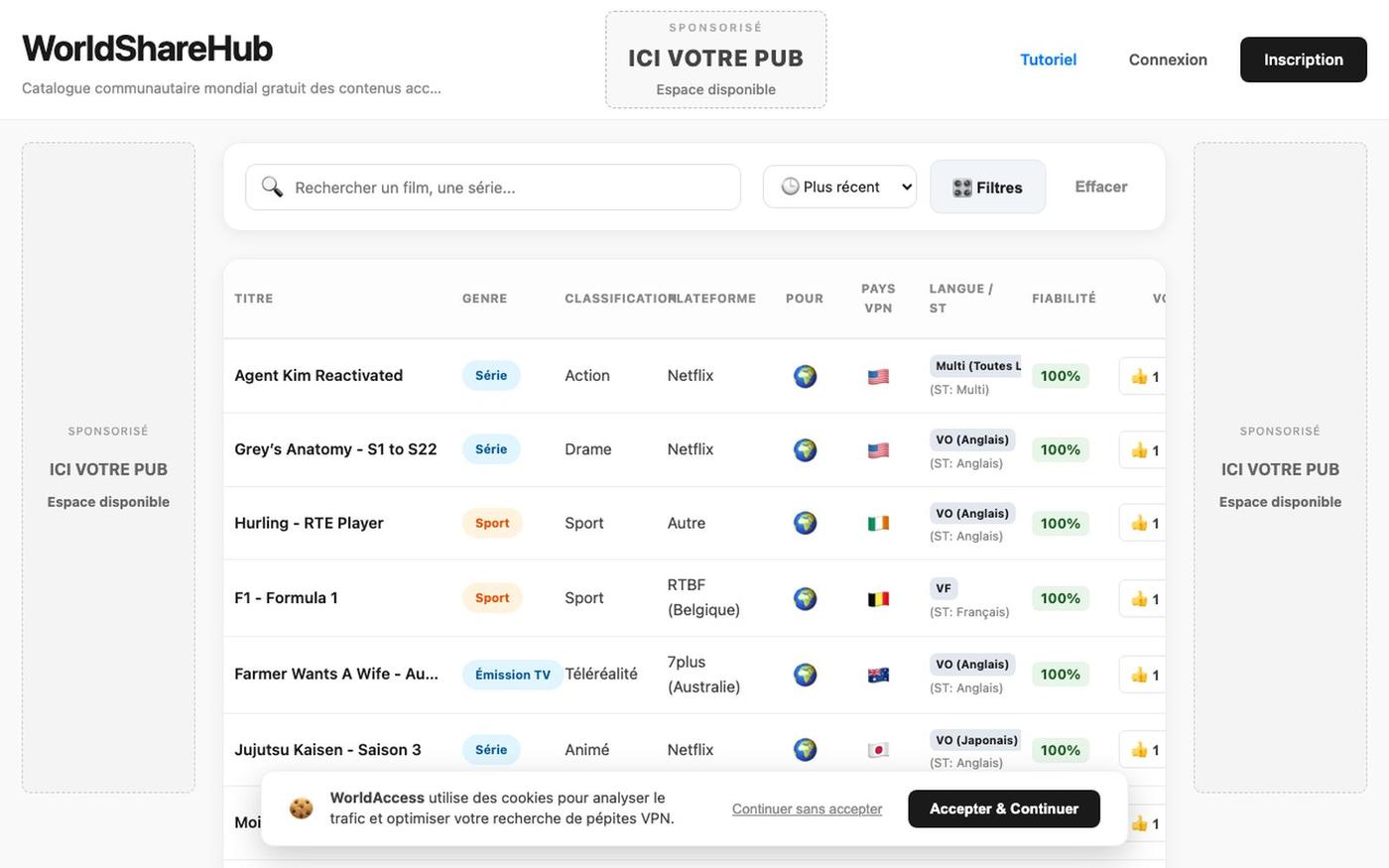 WorldShareHub - Catalogue Streaming VPN Collaboratif & Communautaire — screenshot