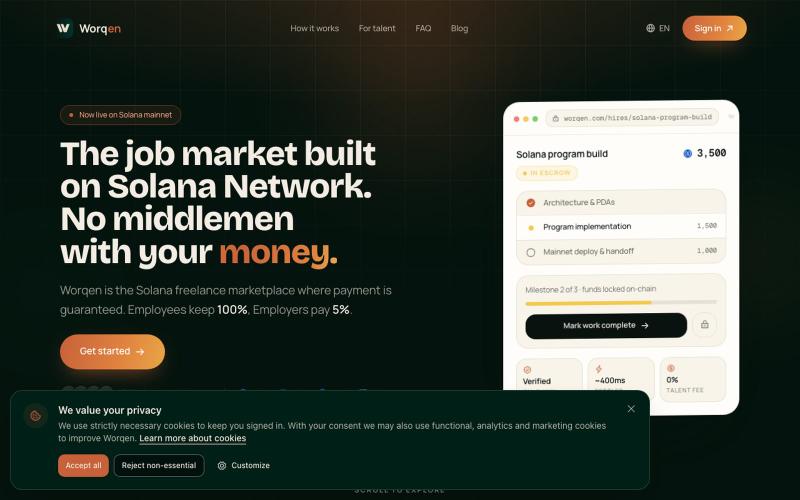 Worqen — Freelancers keep 100% of what they earn — screenshot