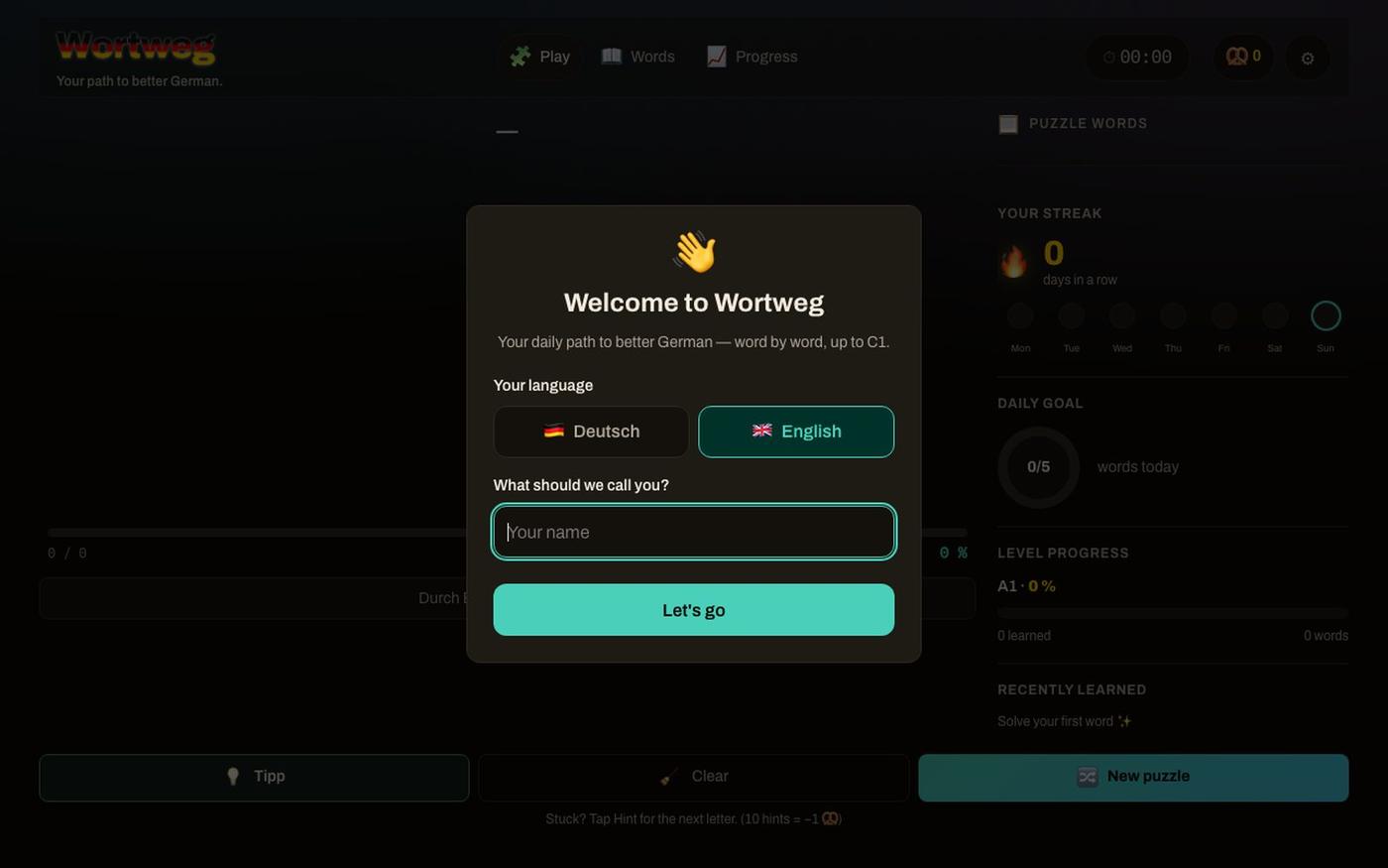 Wortweg — Deutsch-Trainer — screenshot