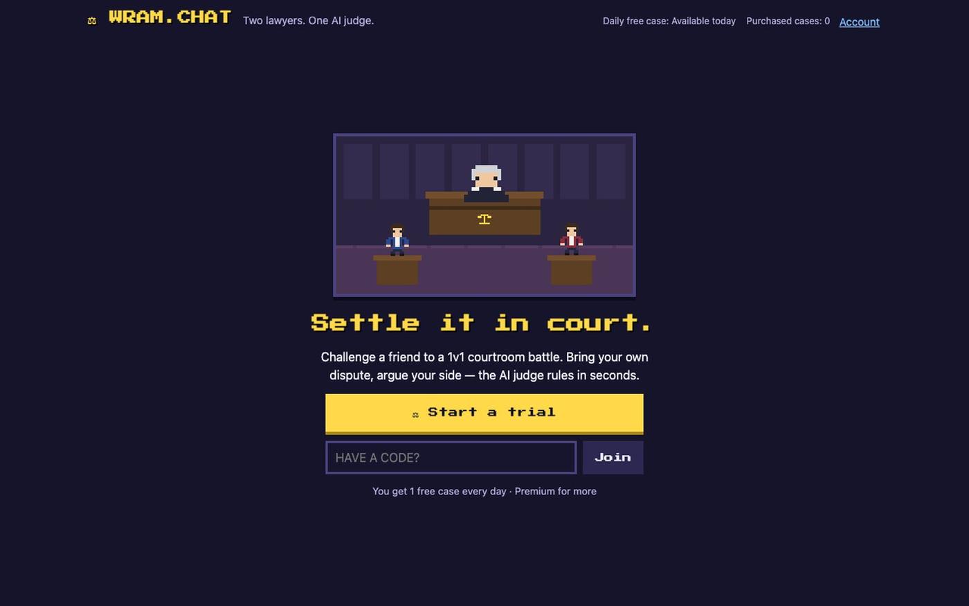 wram.chat — AI Judge Courtroom — screenshot