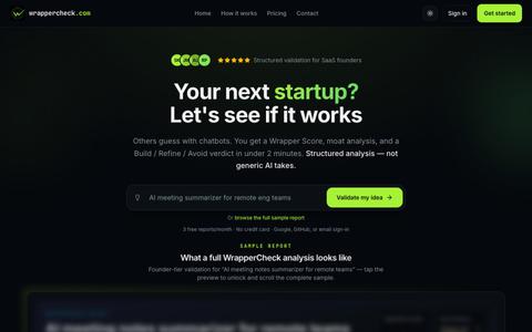SaaS Idea Validator — Test Defensibility Before You Build | WrapperCheck — screenshot
