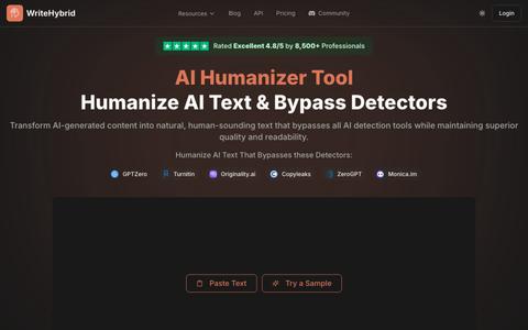 AI Humanizer and Humanize AI Text - 500 Free Words Monthly | WriteHybrid — screenshot