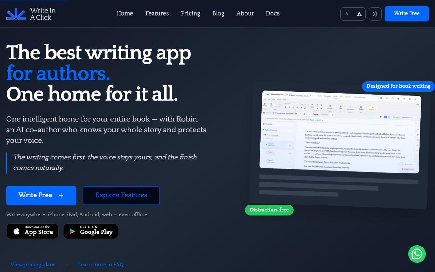 Write in a Click — The Best Writing App for Authors — screenshot