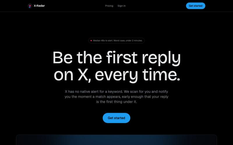 X-Radar: be the first reply on X, every time — screenshot