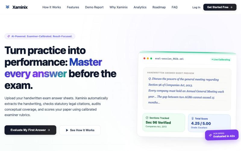 Xaminix — AI Answer Evaluation for CA, CS & CMA Students — screenshot