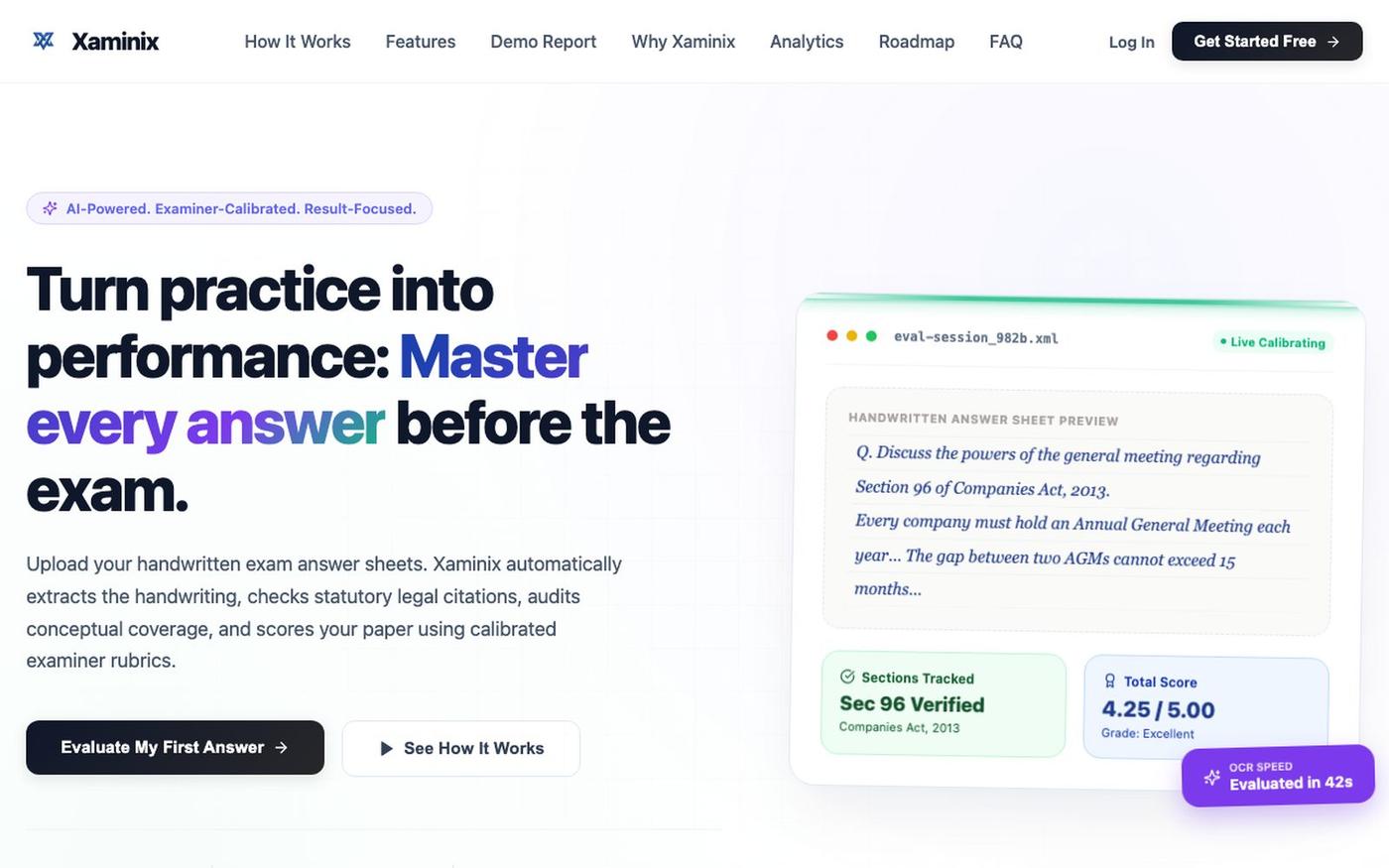 Xaminix — AI Answer Evaluation for CA, CS & CMA Students — screenshot