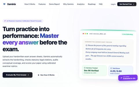 Xaminix — AI Answer Evaluation for CA, CS & CMA Students — screenshot