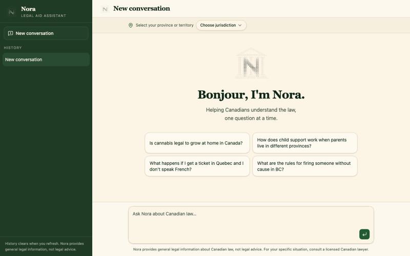 Nora - Legal Aid Assistant — screenshot