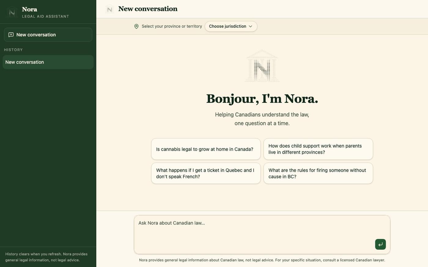 Nora - Legal Aid Assistant — screenshot