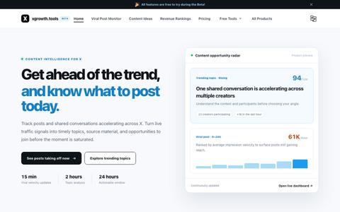 X 热门话题与爆款推文监控|今天发什么 - xgrowth.tools — screenshot