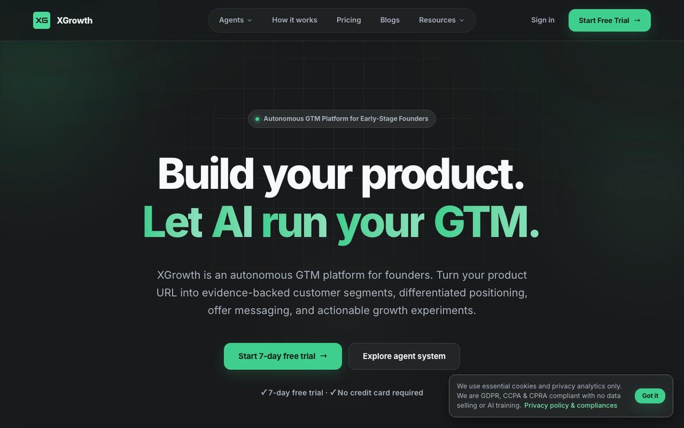 XGrowth · Autonomous AI Agent GTM Tool for Early-Stage Founders — screenshot