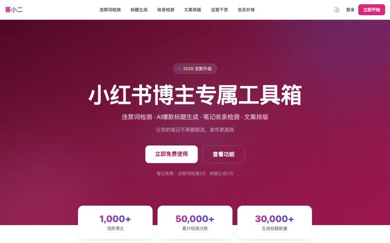 薯小二 - 敏感词检测_AI标题生成_收录检测_排版工具 | 薯小二 — screenshot