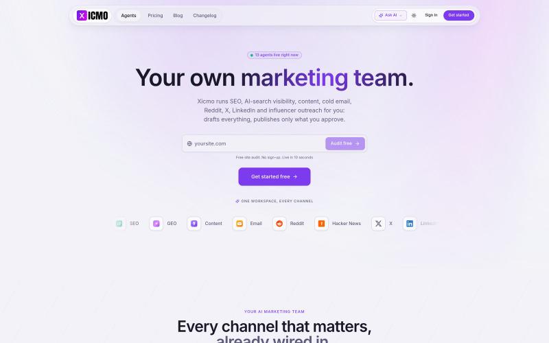 Xicmo · AI growth platform — screenshot