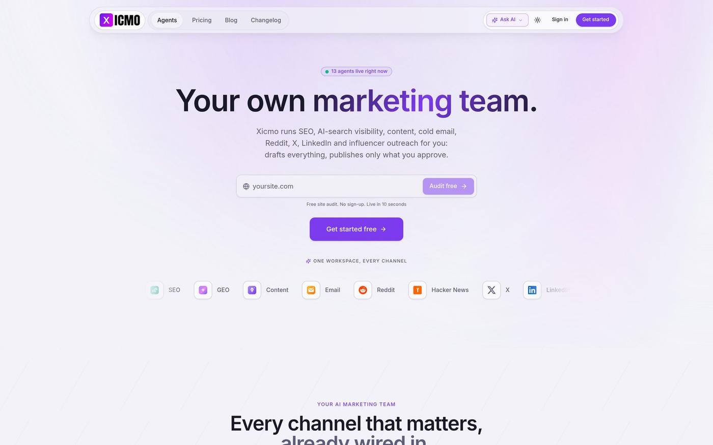 Xicmo · AI growth platform — screenshot