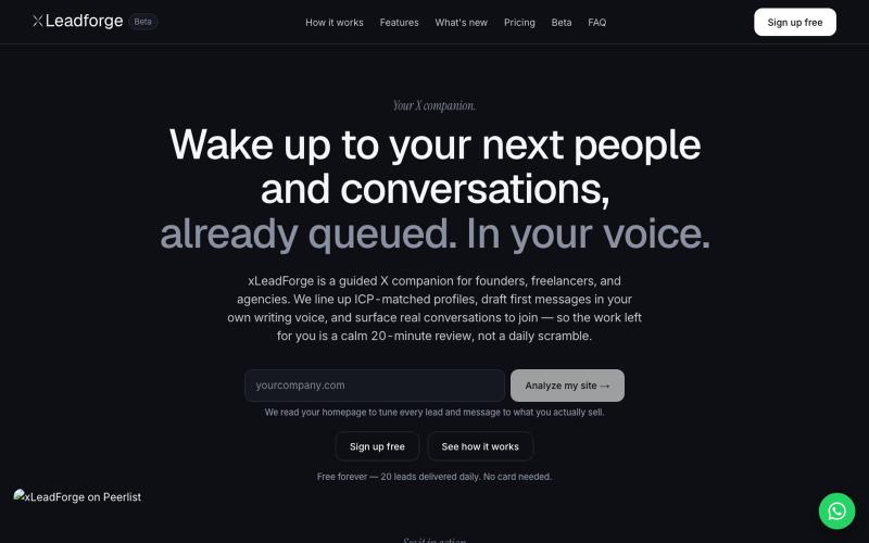 xLeadForge — Wake up to your next people and conversations, already queued — screenshot