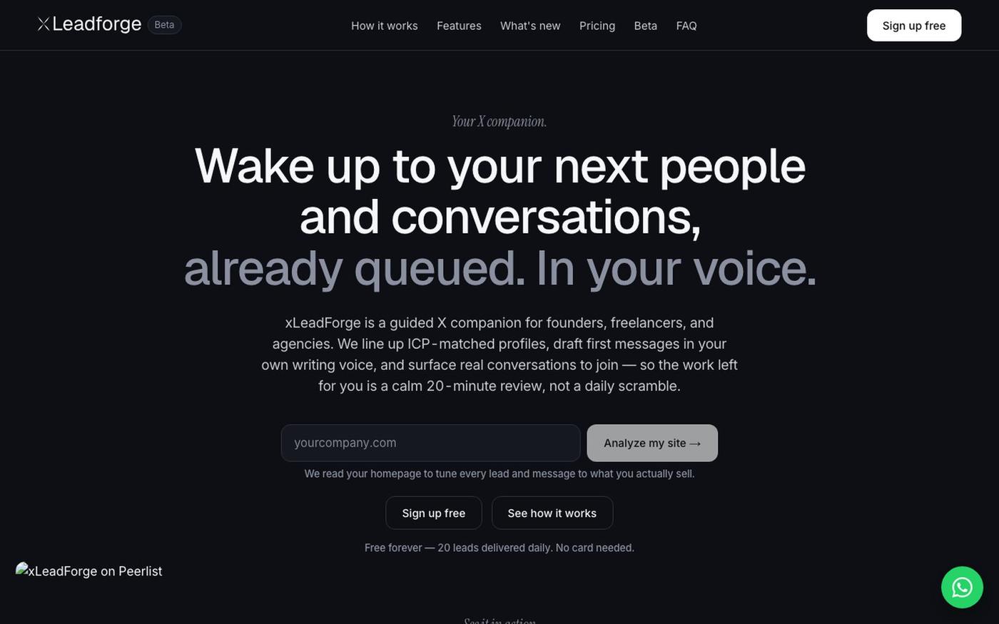 xLeadForge — Wake up to your next people and conversations, already queued — screenshot