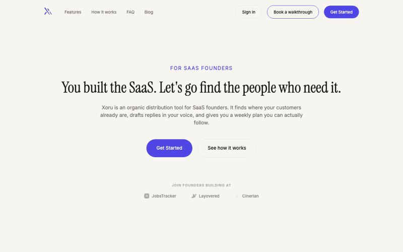 Organic distribution tool for SaaS founders | Xoru — screenshot