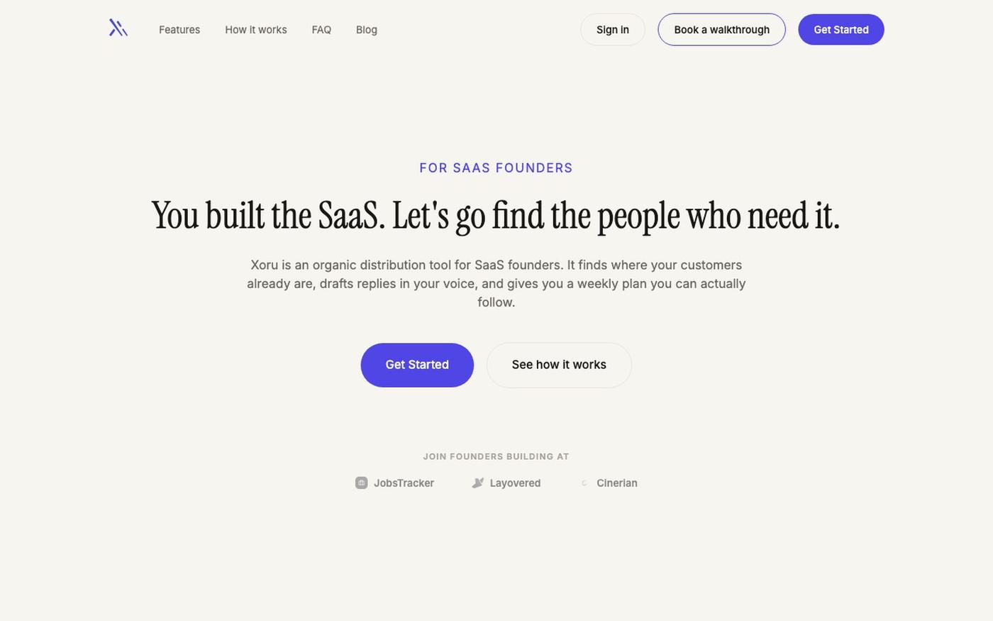 Organic distribution tool for SaaS founders | Xoru — screenshot
