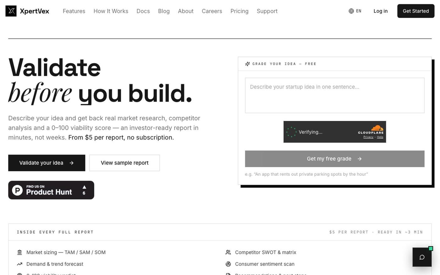 XpertVex - AI-Powered Startup Validation Platform — screenshot
