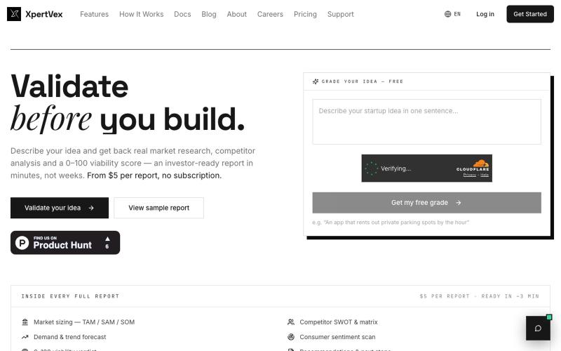 XpertVex - AI-Powered Startup Validation Platform — screenshot
