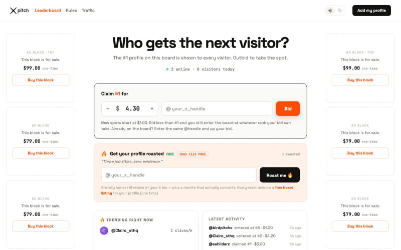 xpitch — who gets the next visitor? — screenshot