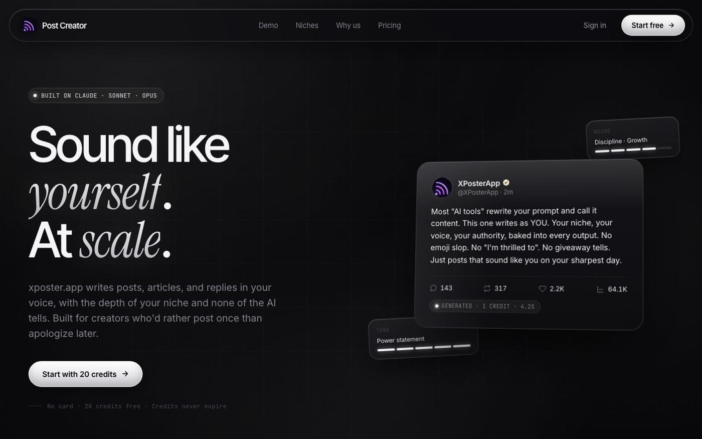 xposter.app — Sound like yourself. At scale. — screenshot