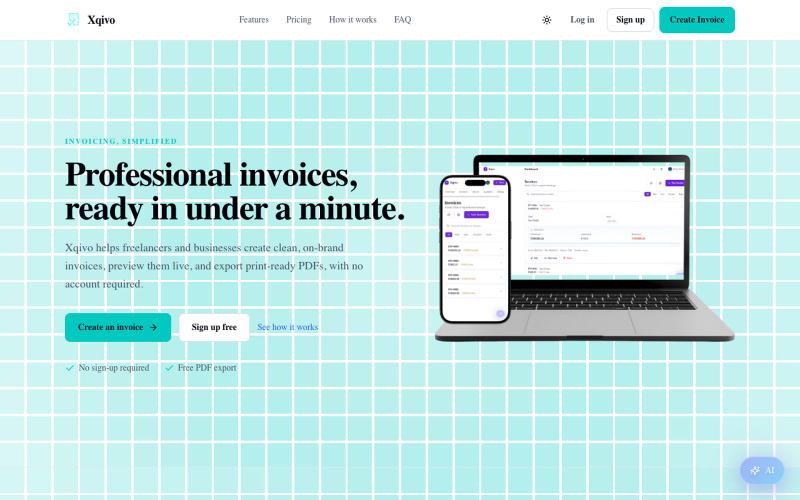 Xqivo — Free Invoice Generator for Freelancers & Small Businesses — screenshot