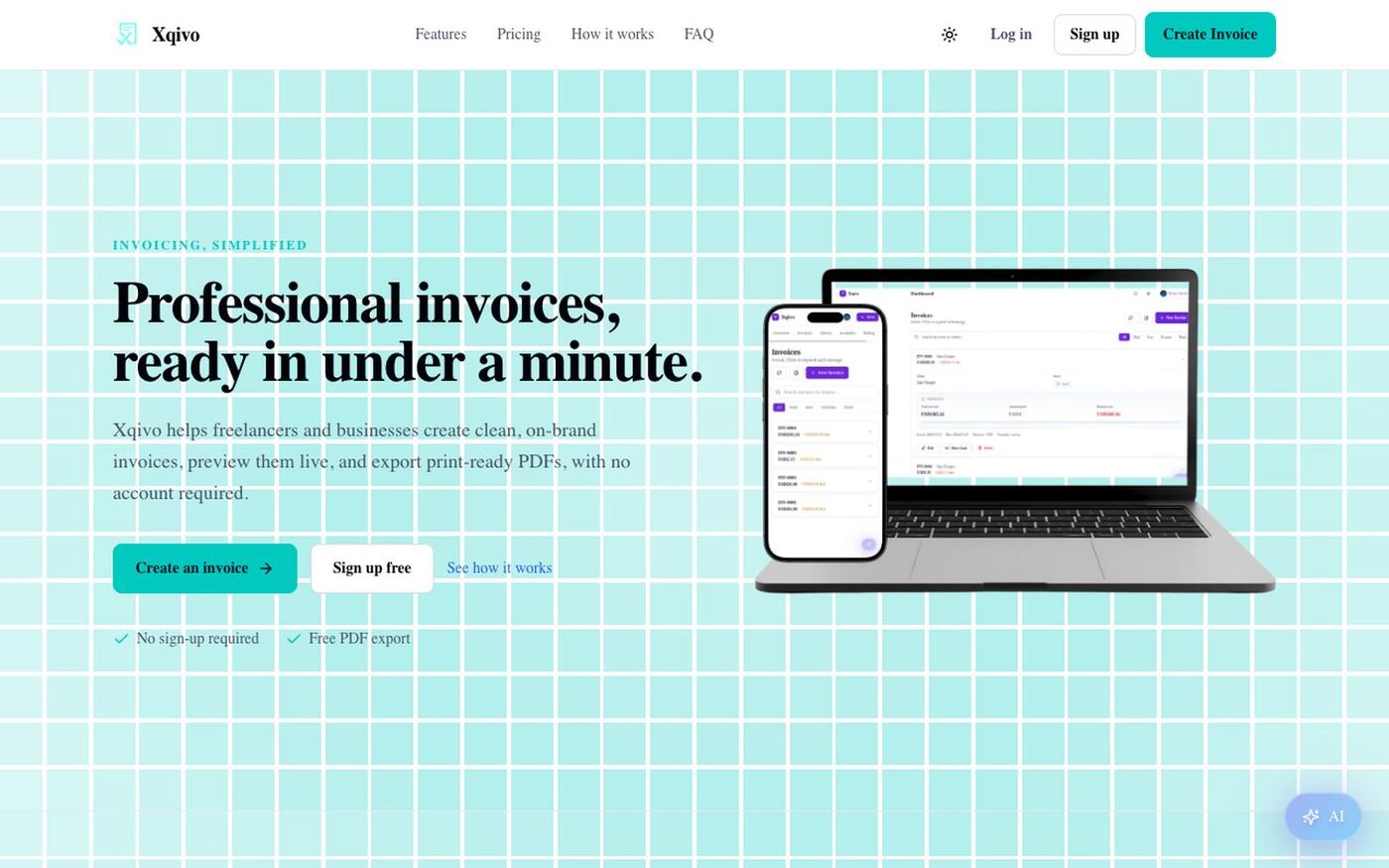 Xqivo — Free Invoice Generator for Freelancers & Small Businesses — screenshot