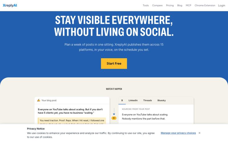 XreplyAI: AI Social Media Manager for Founders & Creators | XreplyAI — screenshot