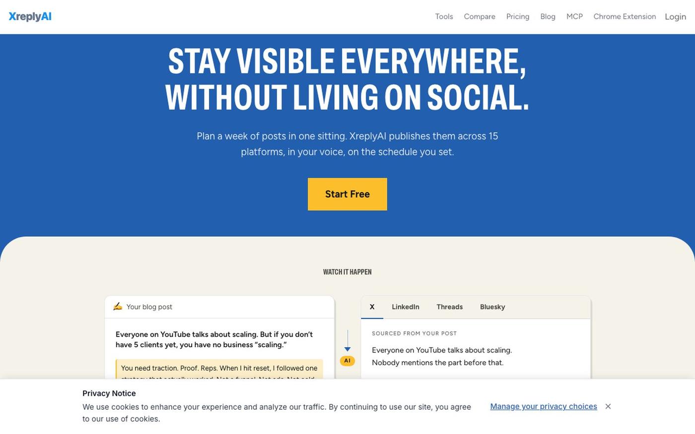 XreplyAI: AI Social Media Manager for Founders & Creators | XreplyAI — screenshot