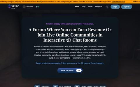 XRmic is a Live Forum | Live Chat Rooms, 3D Communities & Revenue for Creators & — screenshot