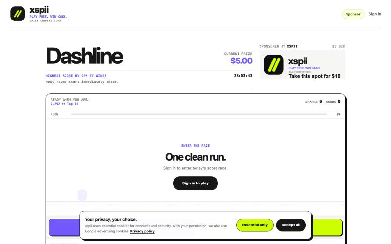 xspii — Dashline, one run. one winner. — screenshot