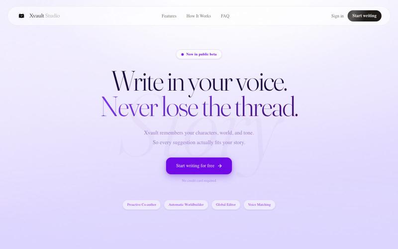 Xvault Studio — AI Writing Studio for Novelists — screenshot